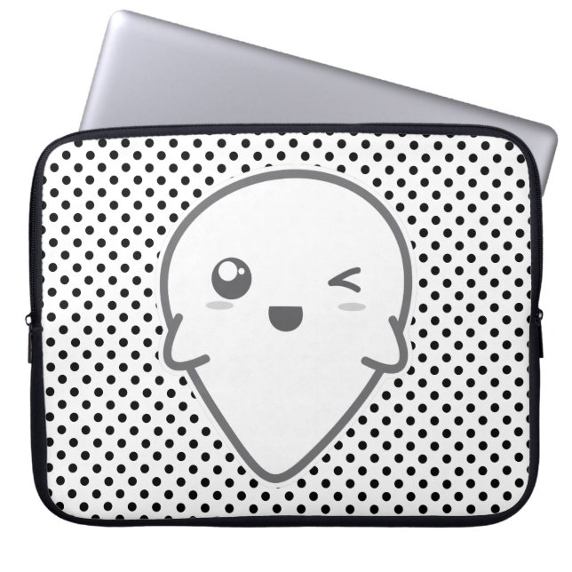 Kawaii Winking Ghost Laptop Sleeve (Vorderseite)