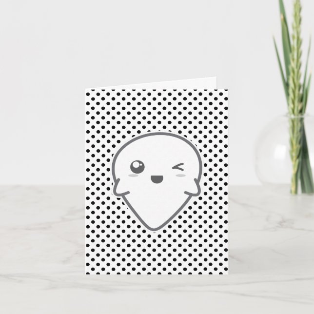 Kawaii Winking Ghost Note Card Feiertagskarte (Vorderseite)