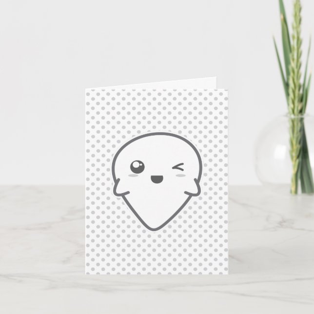 Kawaii Winking Ghost Note Card Feiertagskarte (Vorderseite)