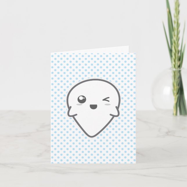 Kawaii Winking Ghost Note Card Feiertagskarte (Vorderseite)