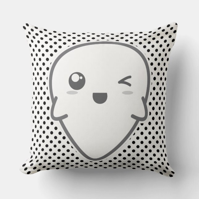 Kawaii Winking Ghost Throw Pillow Kissen (Vorderseite)