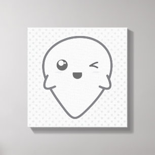 Kawaii Winking Ghost Wrapped Canvas Leinwanddruck