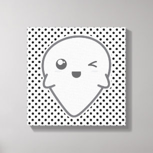 Kawaii Winking Ghost Wrapped Canvas Leinwanddruck