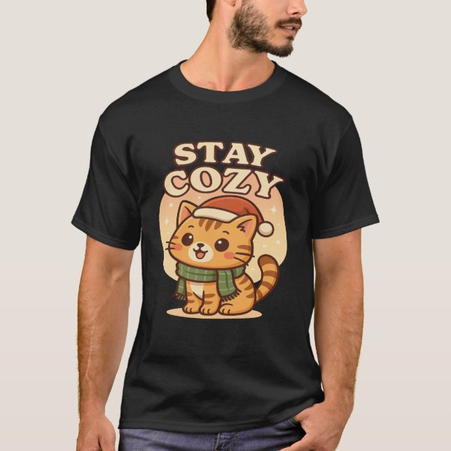 Kawaii Winter Cat- Stay Cozy cute christmas  T-Shirt (Vorderseite)