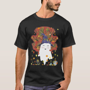 Kawaii Witch Ghost Cat Owls Halloween T-Shirt Fall