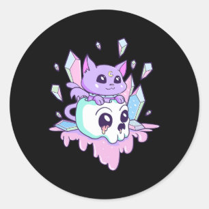Kawaii Witchy Cat Niedlich Pastel Goth Creepy Cats Runder Aufkleber