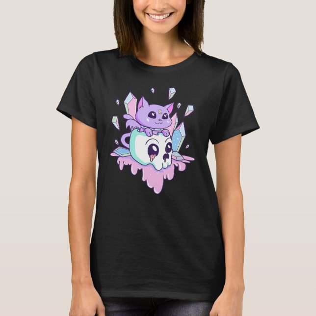 Kawaii Witchy Cat Niedlich Pastel Goth Creepy Cats T-Shirt (Vorderseite)