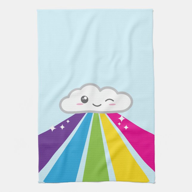 Kawaii Wolke und Regenbogen-Geschirrtuch Geschirrtuch (Vertikal)
