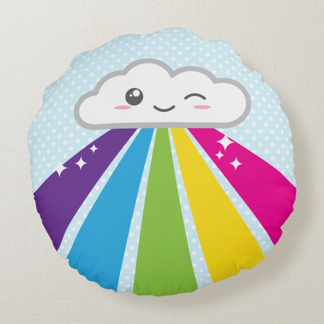 Kawaii Wolke und Regenbogen-rundes Kissen (Rückseite)