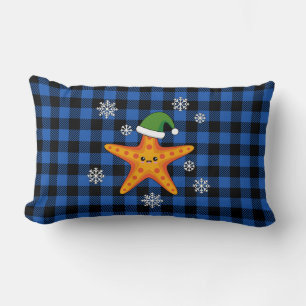 Kawaii Xmas Starfish auf Blue Buffalo Muster Lendenkissen