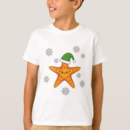 Kawaii Xmas Starfish auf Blue Buffalo Muster T-Shirt