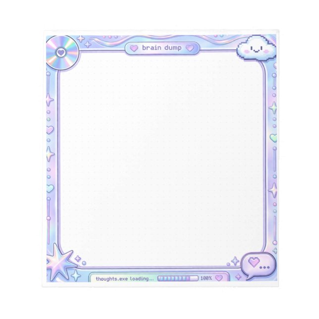 Kawaii Y2K Cyber Pastel Brain Dump Notepad Design Notizblock (Vorderseite)