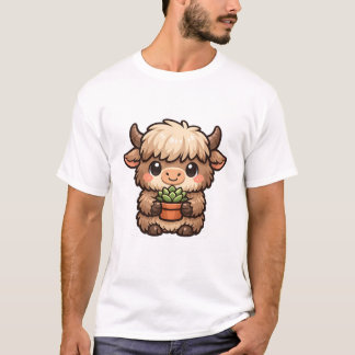 Kawaii Yak with Succulent T-Shirt