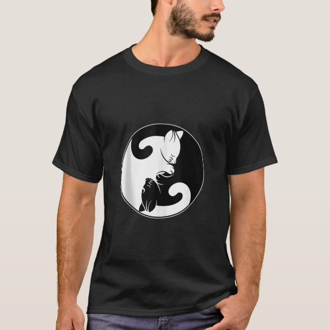 Kawaii Yin Yang Black Cat With Moon Crescent Head  T-Shirt (Vorderseite)