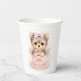 Kawaii Yorkie Teacup Birthday Paper Cups  Pappbecher