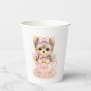 Kawaii Yorkie Teacup Geburtstagspapierbecher Pappbecher