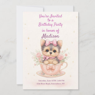 Kawaii Yorkie Teacup Mädchen Geburtstagseinladung Einladung