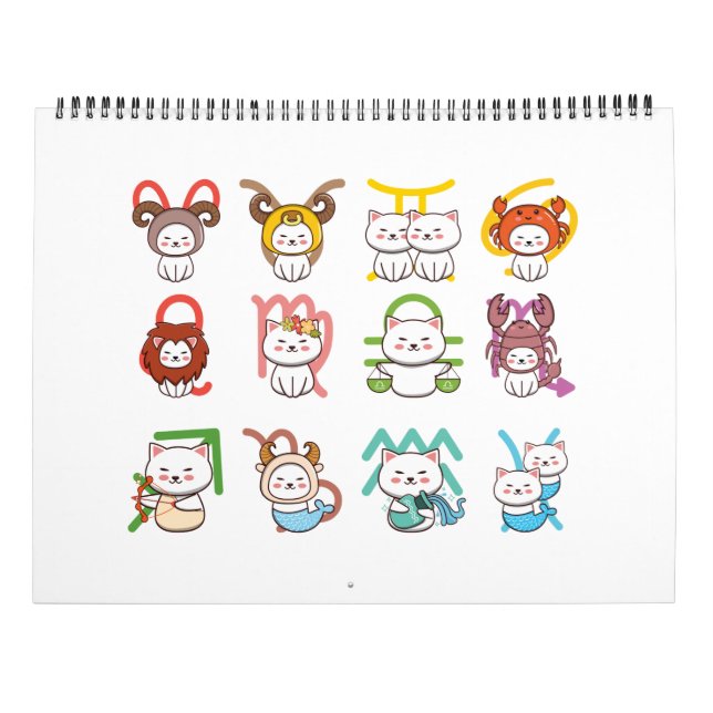 Kawaii Zodiac Cat Sign Kalender (Rückseite)