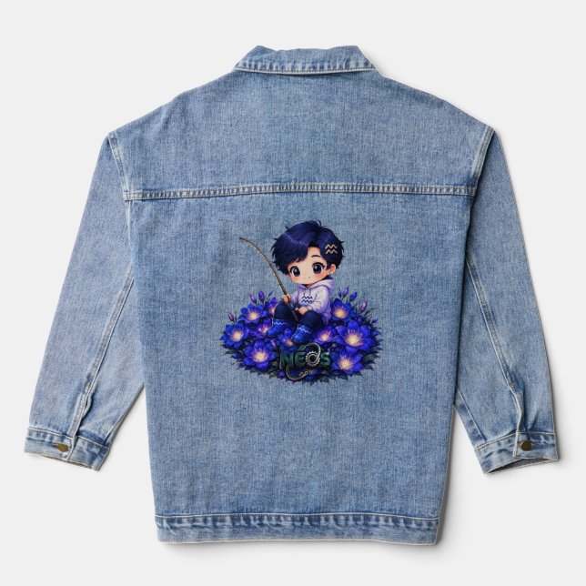 Kawaii Zodiac Neos Wassermann Jeansjacke (Rückseite)