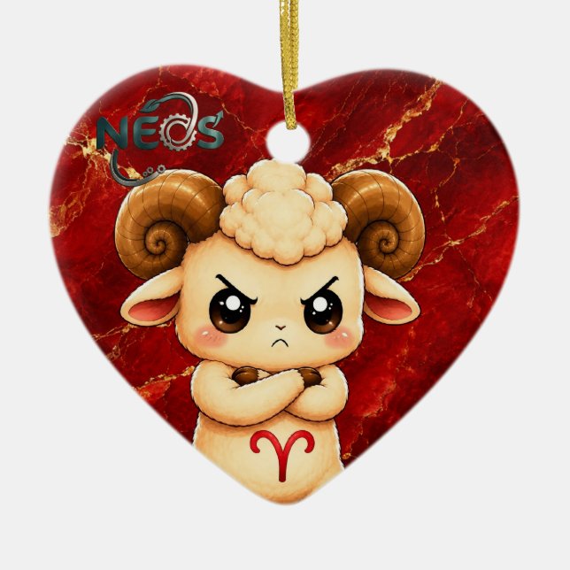 Kawaii Zodiac Neos Widder Keramik Ornament (Vorne)