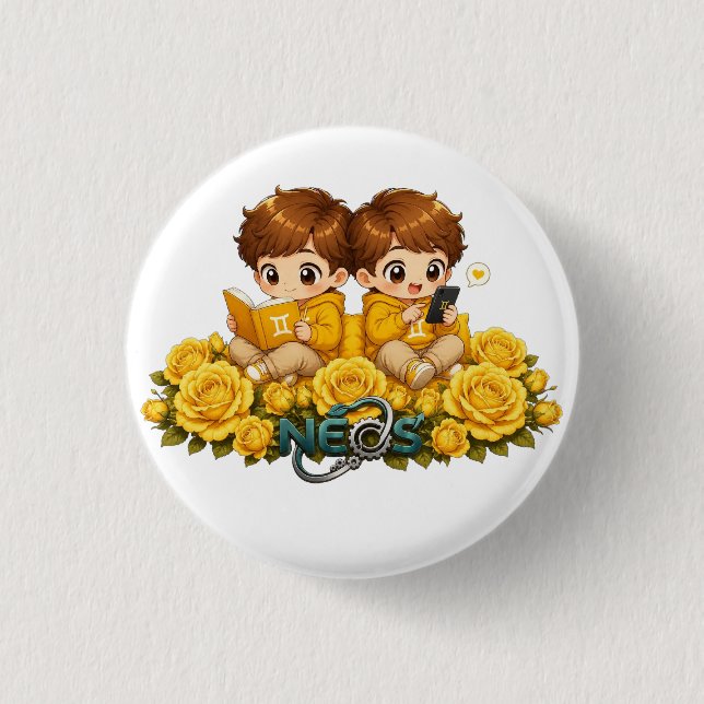 Kawaii Zodiac Neos Zwillinge Button (Vorderseite)