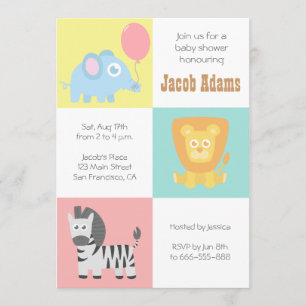 Kawaii-Zoo-Tiere Thema Baby Shower Einladung