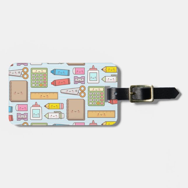 Kawaii zurück zum Schulmaterial-Muster für Mädchen Gepäckanhänger (Vorderseite horizontal)