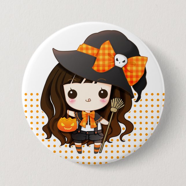 Kawaiii Halloween Hexe Button (Vorderseite)