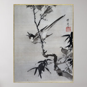 Kawanabe Kyōsai Singing Bird on a Branch Poster