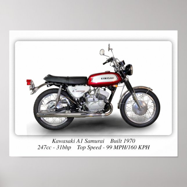 Kawasaki A1 Samurai Motorrad A3 Poster (Vorne)