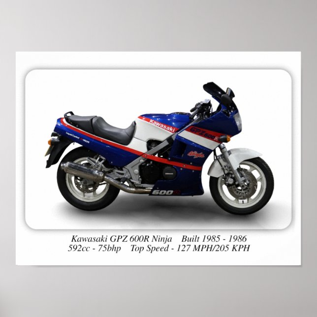 Kawasaki GPZ 600R Ninja Motorrad - A3 Großdruck Poster (Vorne)