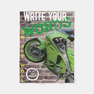 Kawasaki Grünes Motorrad Graffiti Wanddecke Fleecedecke
