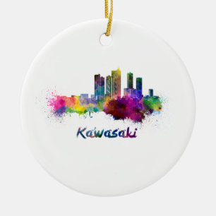 Kawasaki skyline im Watercolor Keramikornament