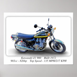 Kawasaki Z1 900 Motorrad - A3 Großformat Druckplak Poster