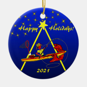 Kayak Angeln Happy Holidays Keramik Keramik Ornament