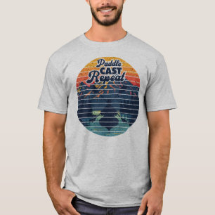 Kayak-Angeln-Paddel Retro-Sonnenuntergang T-Shirt