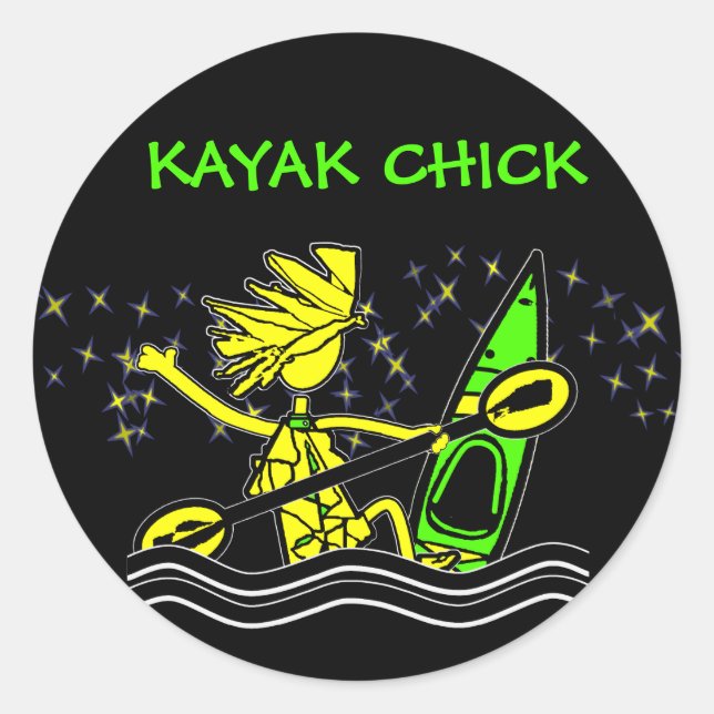 Kayak Chick Fun Round Sticker (Vorderseite)