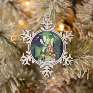 Kayak Christmas Tree Aurora Borealis Schneeflocken Zinn-Ornament
