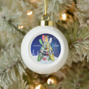 Kayak Christmas Tree individuelle Name und Jahr Keramik Kugel-Ornament