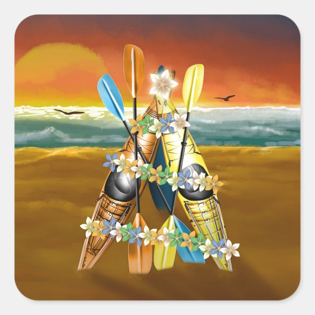 Kayak Christmas Tree - Tropical Quadratischer Aufkleber (Vorderseite)