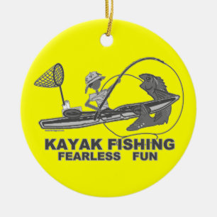 Kayak Fishing Black & White Whimsy Keramikornament