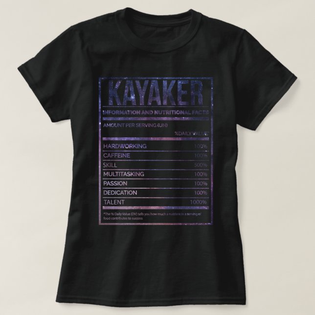 Kayak Funny Kayaking Nutrition Label T-Shirt (Design vorne)