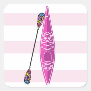 Kayak Girl Pink Streifen Quadratischer Aufkleber