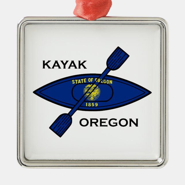 Kayak Oregon Flag Ornament Aus Metall (Vorne)