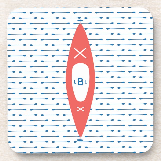 Kayak Personalisiert Monogram Blue Coral Getränkeuntersetzer (Vorderseite)