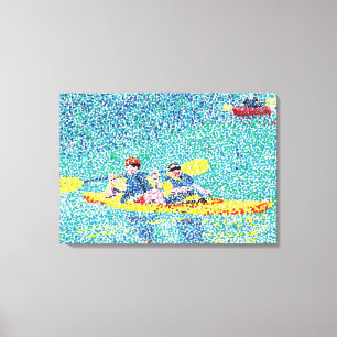 Kayak River Scene in Pointillism, überwölbte Canva Leinwanddruck