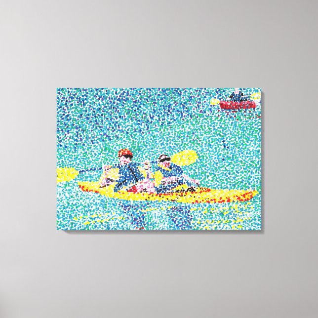 Kayak River Scene in Pointillism, überwölbte Canva Leinwanddruck (Vorderseite)