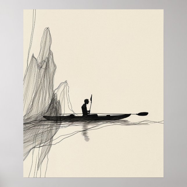 Kayak See Minimalistische Linienkunst Poster (Vorne)