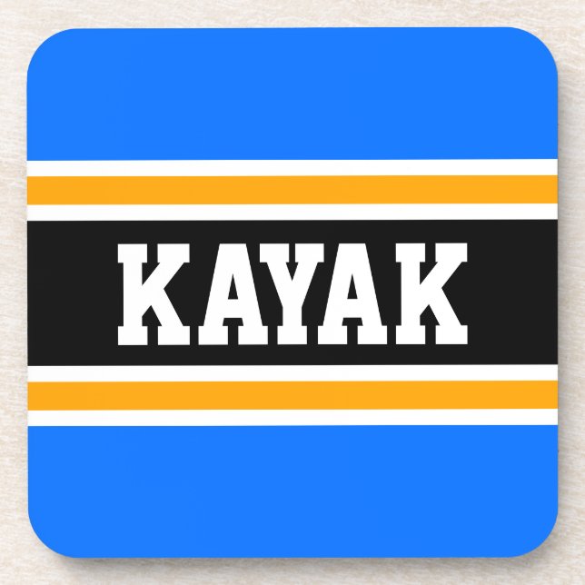 KAYAK Sporty Fun Bright Blue Yellow Black Stripes Getränkeuntersetzer (Vorderseite)