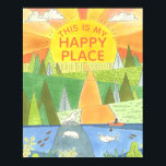 Kayak Sunrise mit Siegeln Happy Place Poster<br><div class="desc">Das ist mein Happy Place mit einem Kunstwerk eines hellen Sonnenaufgangs über einem friedlichen Fluss,  mit eigenartigen Siegeln,  die einen Kajakfahrer sehen. Ideal für diejenigen,  die Liebe auf dem Fluss. Inspiriert von der Schönheit von Maine und meinem Sohn,  der zum Kajak Lieben!</div>